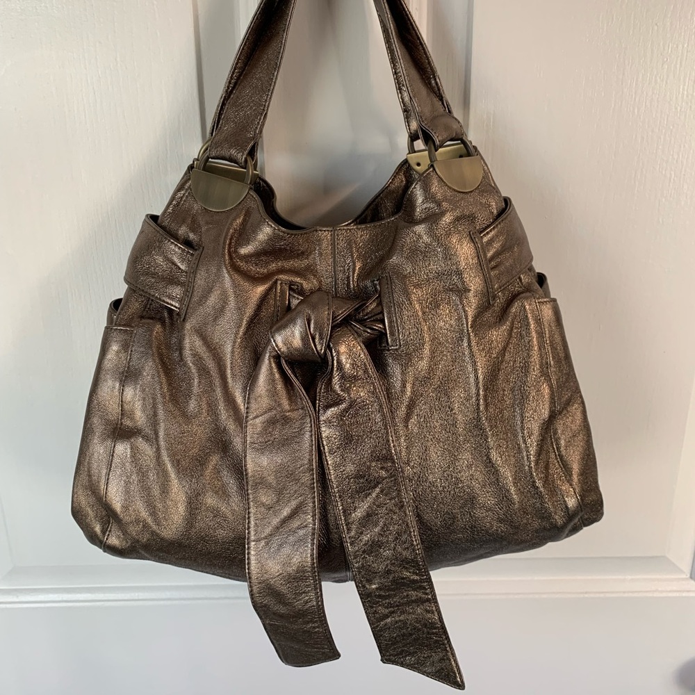 Like New KOOBA Elisha Bronze Metallic Leather Bow Shoulder Bag